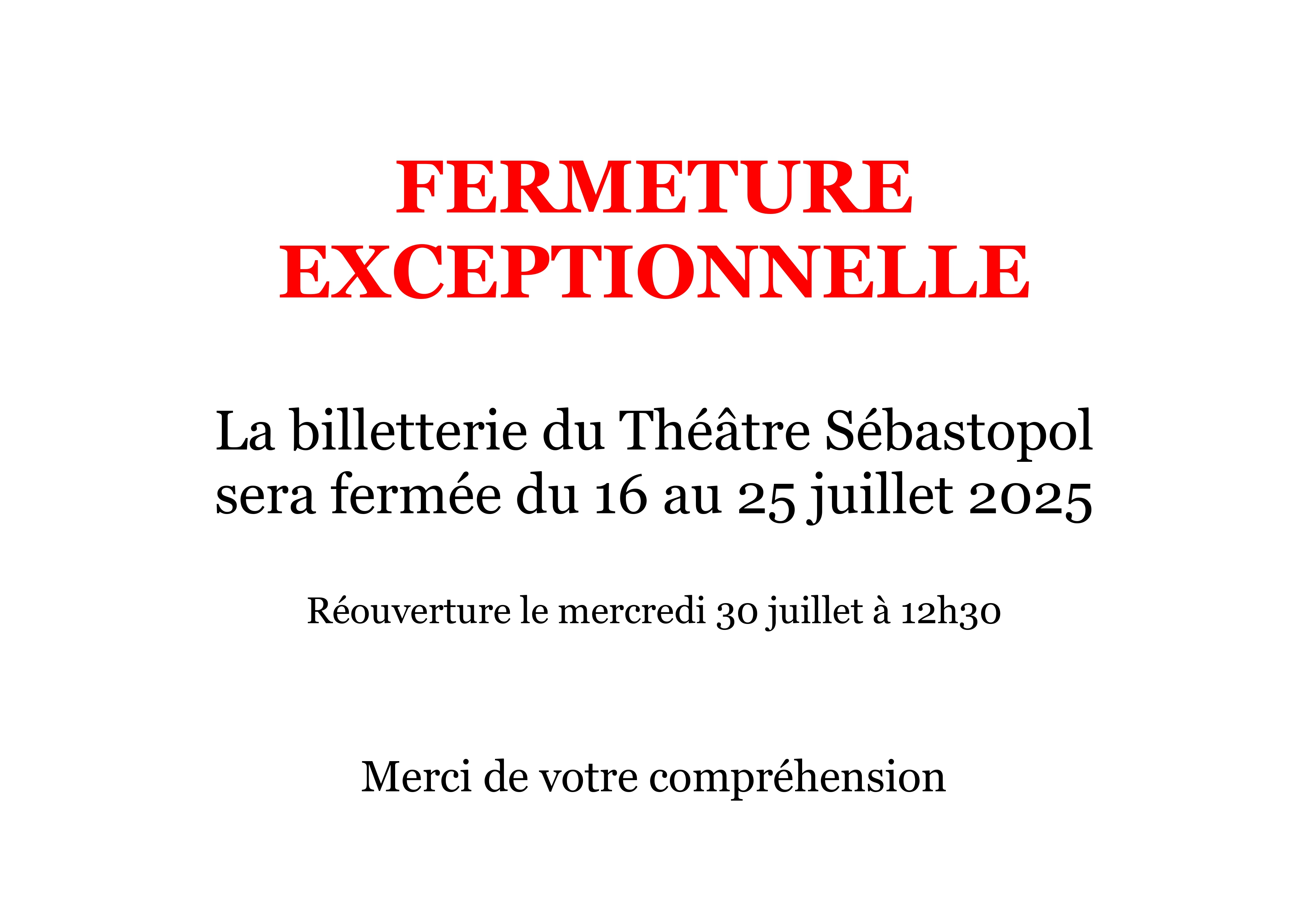 Fermeture congés d’été